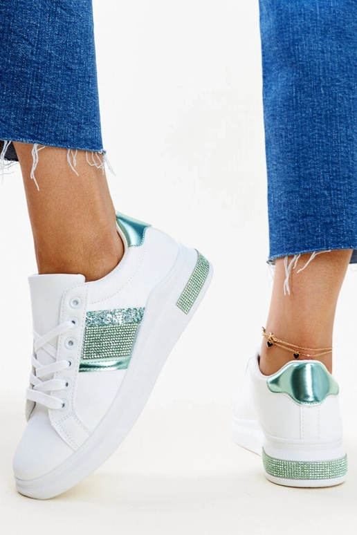 Hvide og grønne sneakers med zirkoner...