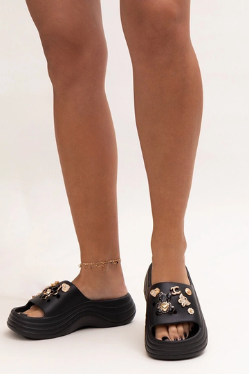 Sorte flip-flops med skinnende Berwana dekoration 2