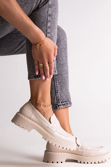 Beige loafers i læder Big...