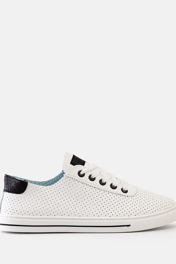 Kvinders hvide perforerede sneakers Ruala med snørebånd