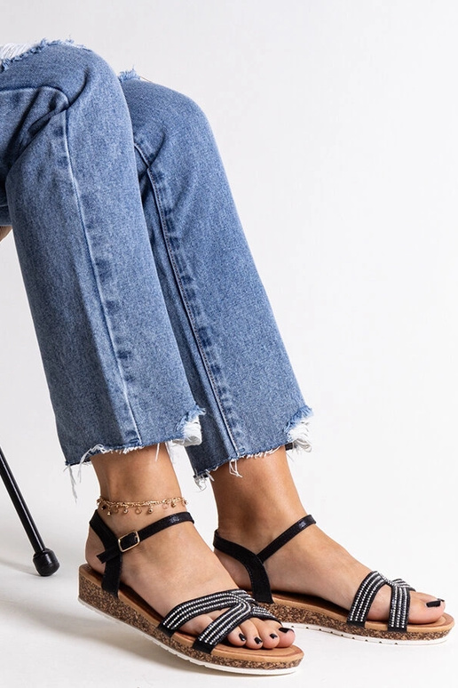 Sorte sandaler med lav kile Saila