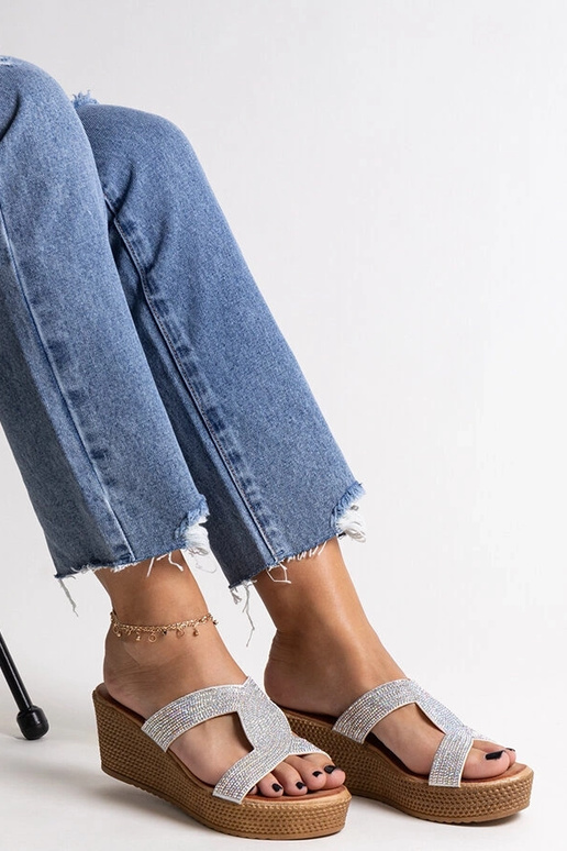 Sølv kilesandaler med cubic zirconia...