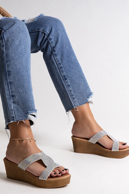 Sølv kilesandaler med cubic zirconia...