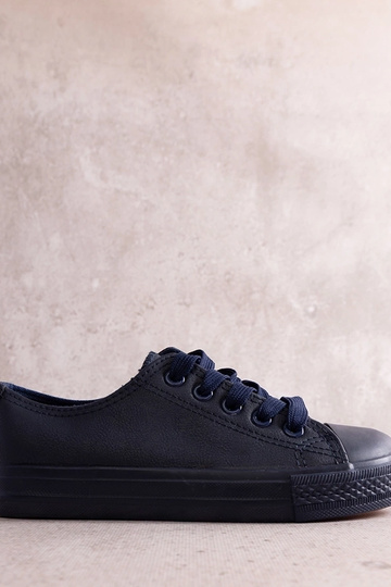 Marineblå børnesneakers lavet af øko-læder Azizana 2