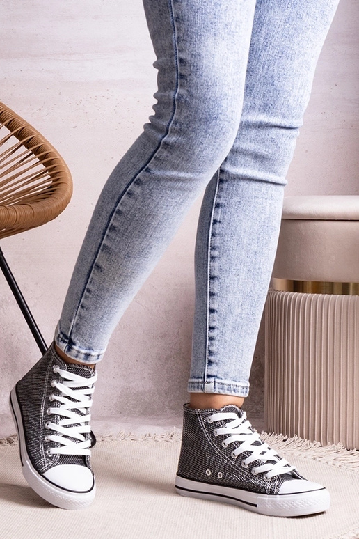 Sorte high-top sneakers i skinnende...
