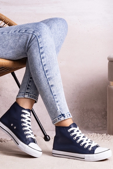 Donkerblauwe hoge sneakers van kunstleer, merk Bonifaca