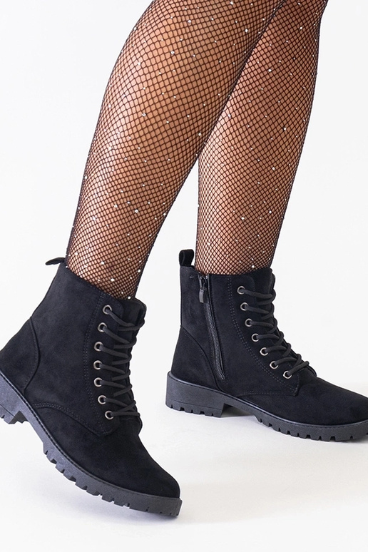 Zwarte werklaarzen van kunstsuède op...