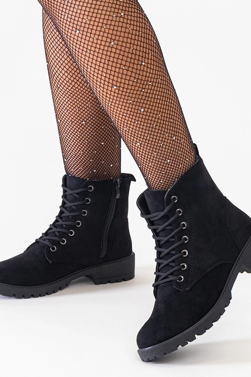 Zwarte werklaarzen van kunstsuède op...