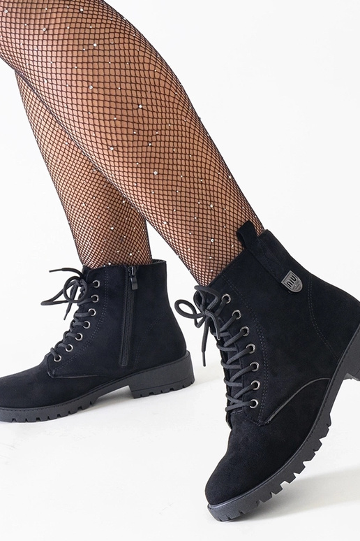 Zwarte werklaarzen van kunstsuède op...