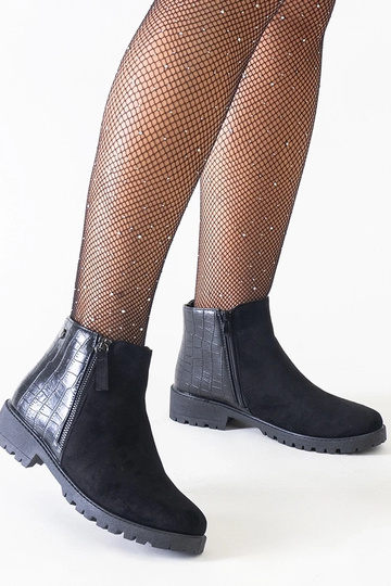 Zwarte enkelhoge schoenen met krokodillenprint, kunstsuède, Mifsada