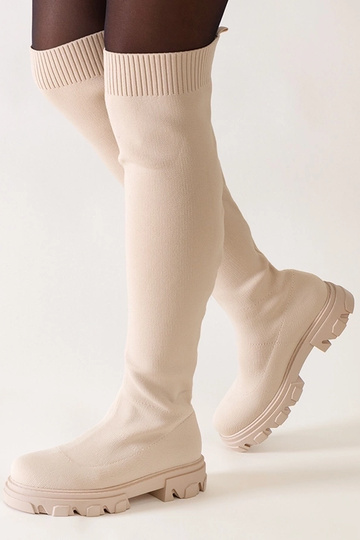 Athira lange beige stofstøvler på platformen 2
