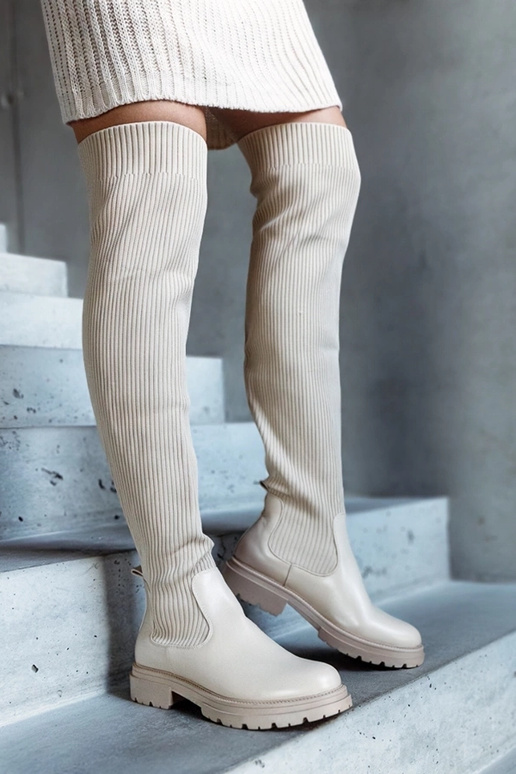 Beige lange laarzen met elastische...