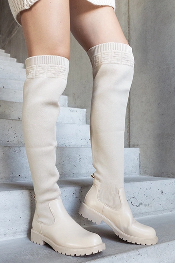 Beige lange støvler med elastisk skaft Juanra