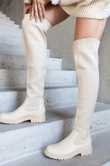 Beige lange støvler med elastisk skaft Juanra 2