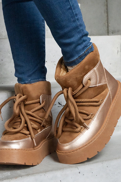 Brune pelsforede platformssnestøvler...