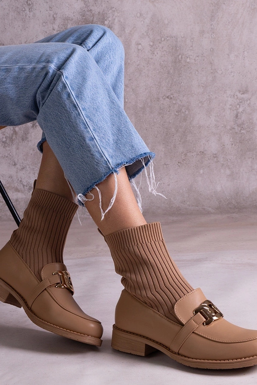 Mørkebeige ankelstøvler med overdel i... Mørkebeige ankelstøvler med overdel i...