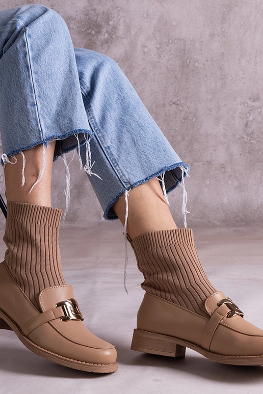 Mørkebeige ankelstøvler med overdel i... Mørkebeige ankelstøvler med overdel i...