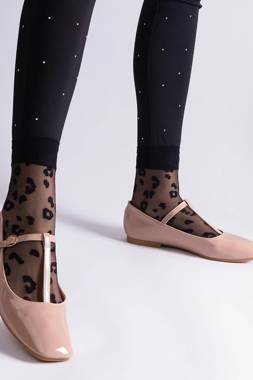 Beige balletflader i patentlæder med...