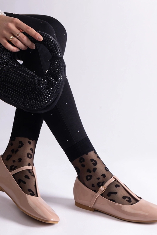 Beige balletflader i patentlæder med...