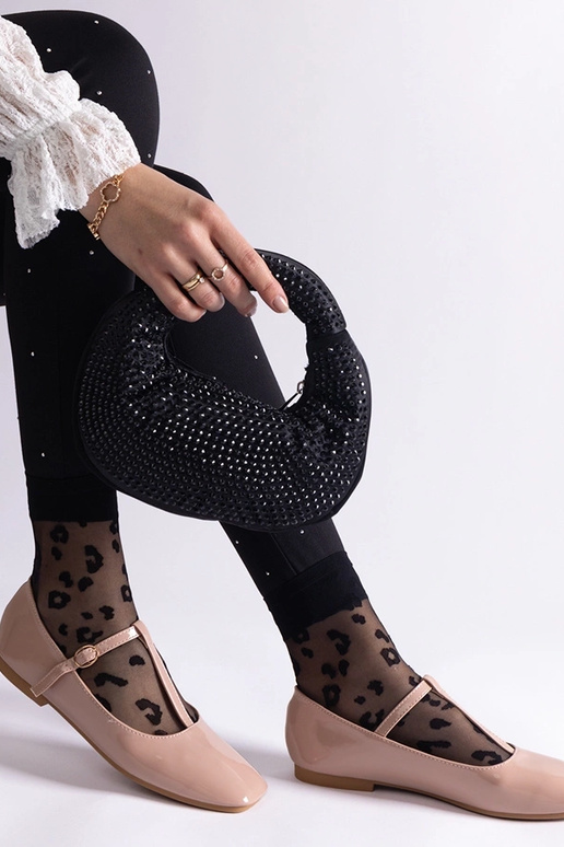 Beige balletflader i patentlæder med...