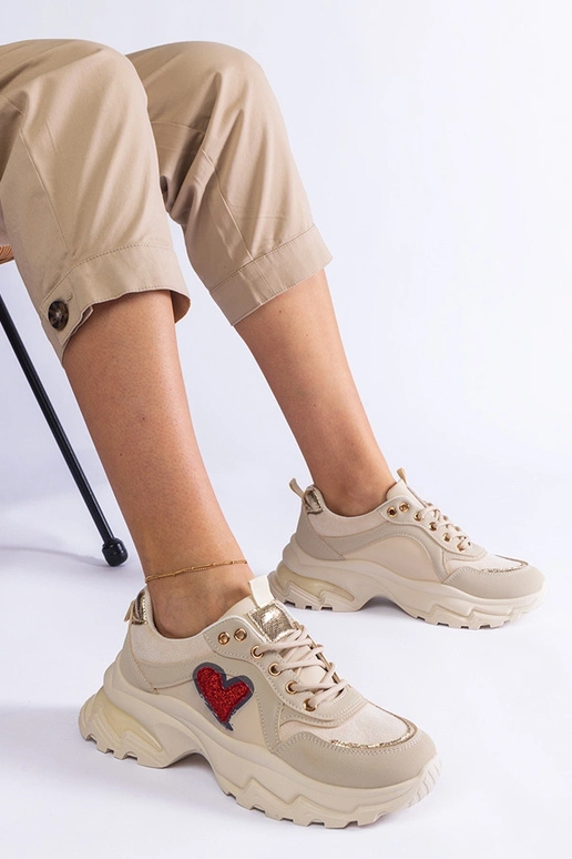Beige Martinez Heart Platform Sneakers