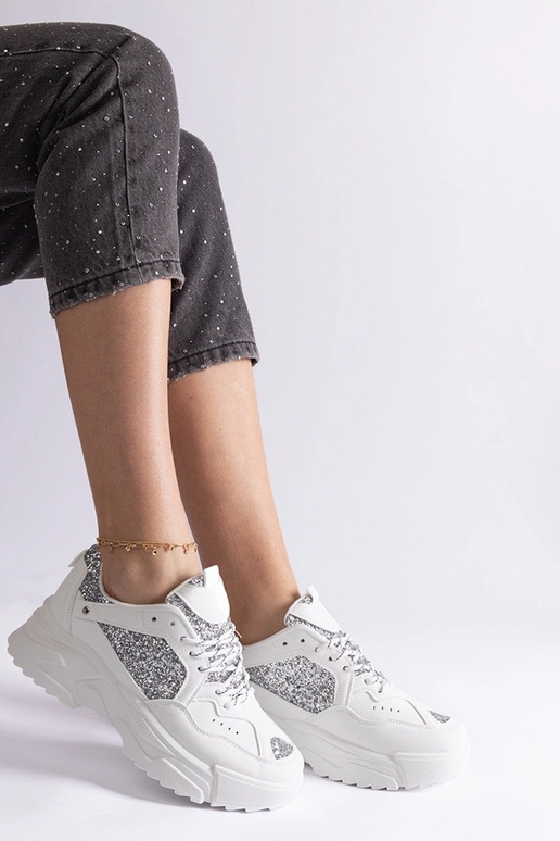 Hvide damesneakers med glitterindlæg...