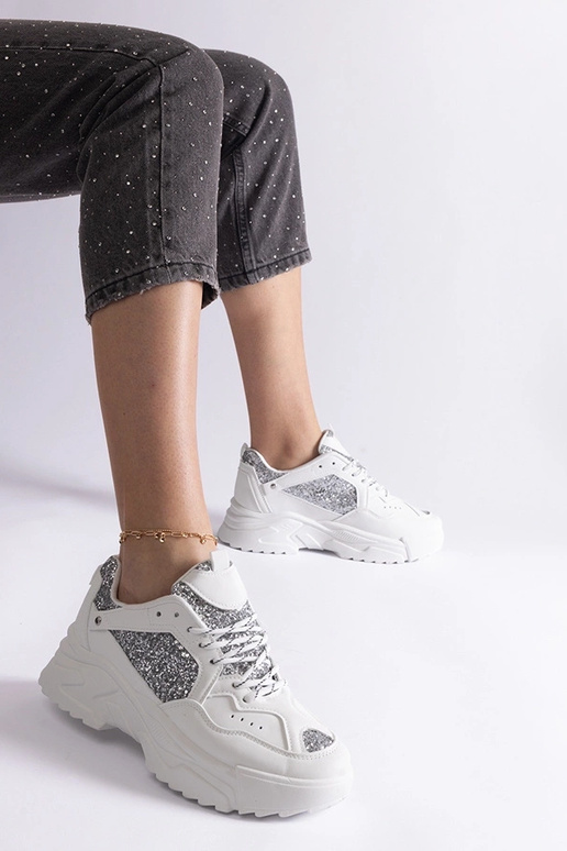 Hvide damesneakers med glitterindlæg...