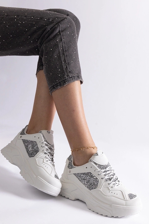 Hvide damesneakers med glitterindlæg...