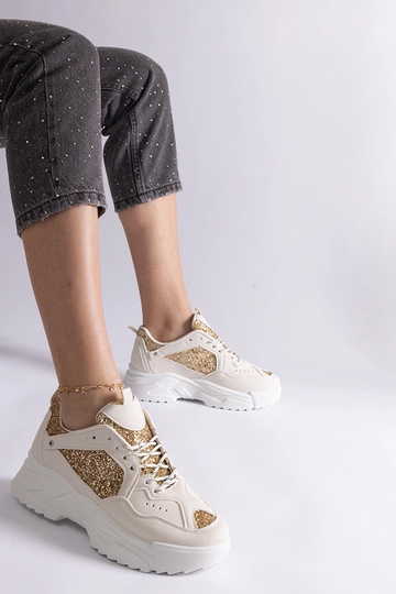 Beige damesneakers med glitterindlæg Caraballo