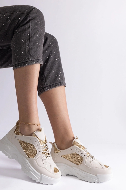 Beige damesneakers med glitterindlæg...