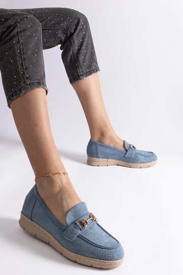 Blauwe dames schoenen van kunstsuède Sandoval