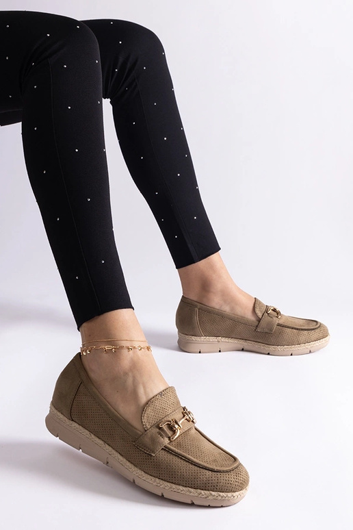 Groene dames mocassins van kunstsuede...