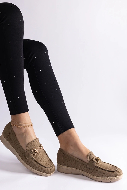 Groene dames mocassins van kunstsuede...