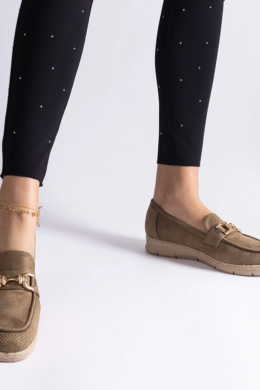 Groene dames mocassins van kunstsuede...