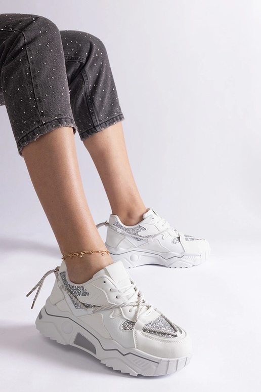 Hvide damesneakers med glimmer-agar