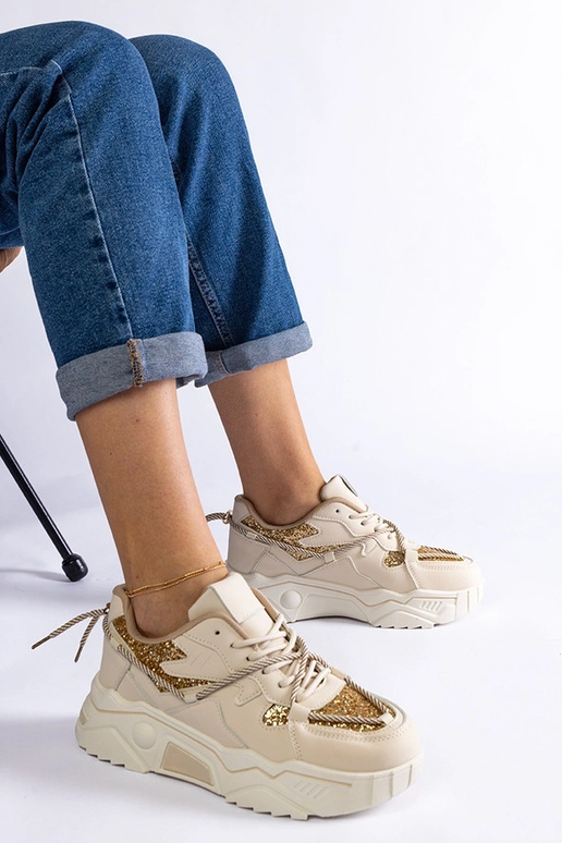 Beige damesneakers med glimmer Agar