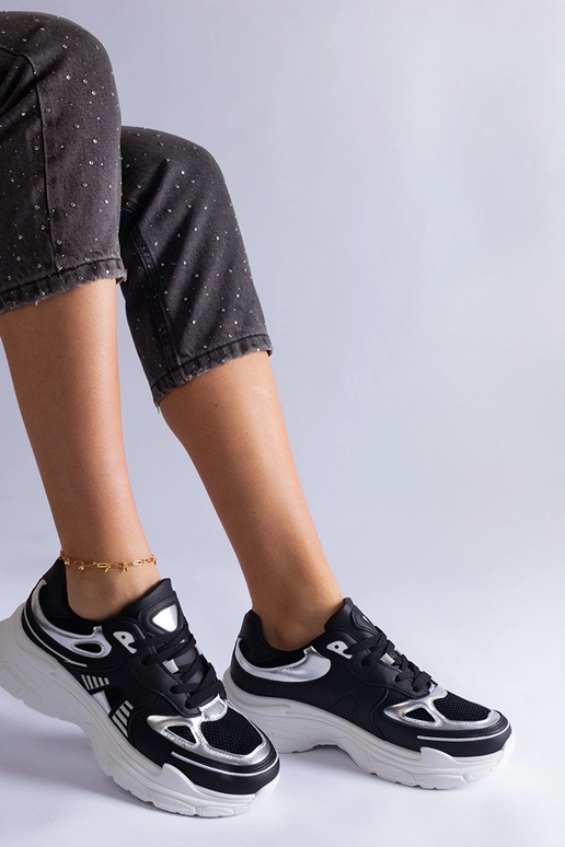 Sorte damesneakers med sølvindlæg Gaytan