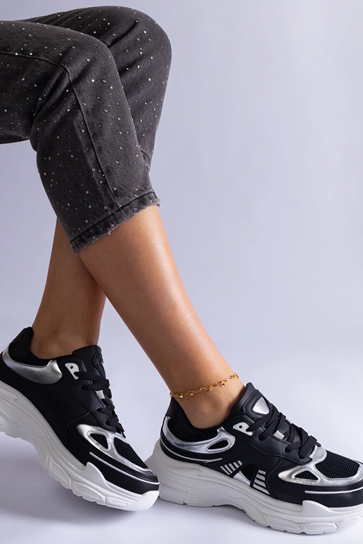 Sorte damesneakers med sølvindlæg Gaytan