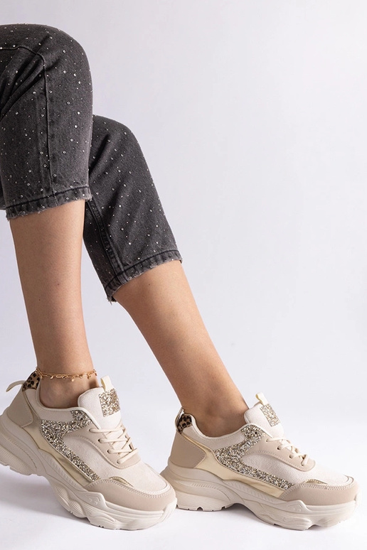 Beige sneakers med glitterindsatser... Beige sneakers med glitterindsatser...