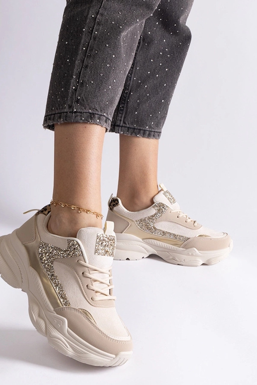 Beige sneakers med glitterindsatser... Beige sneakers med glitterindsatser...