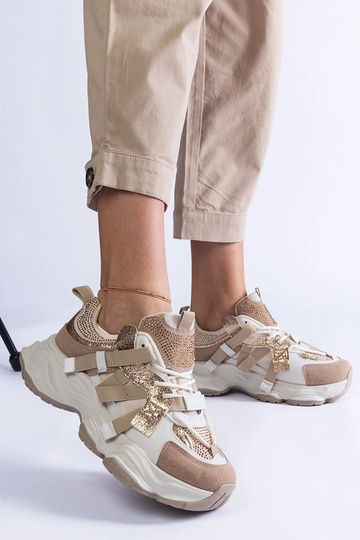 Beige sneakers med guldindsatser Candra 2