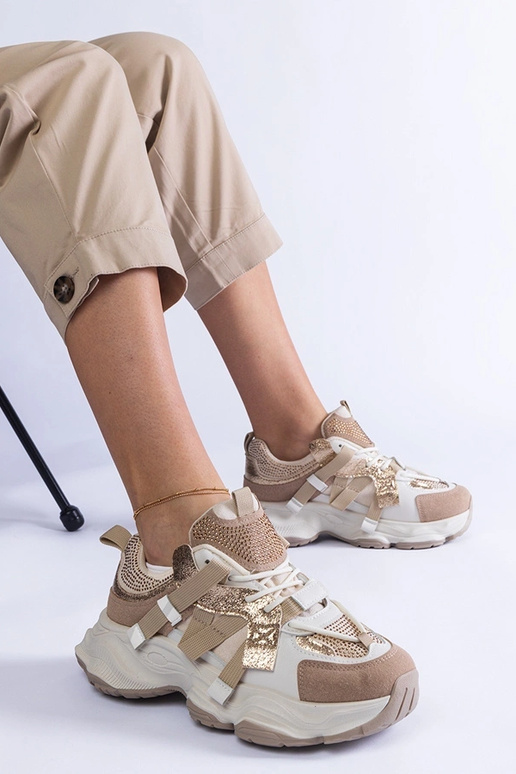 Beige sneakers med guldindsatser Candra Beige sneakers med guldindsatser Candra