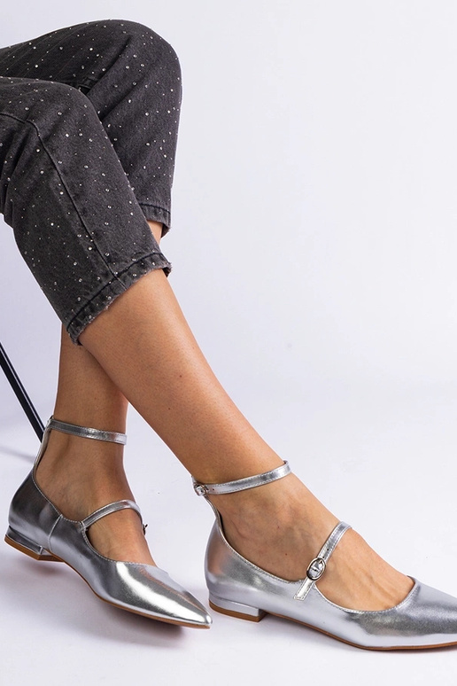 Sølv flade pumps med spænder Ewerida Sølv flade pumps med spænder Ewerida