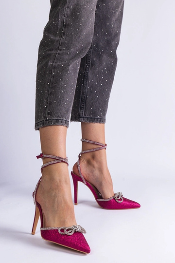 Pink glitter høje hæle med sløjfe og rhinestones Merkuri