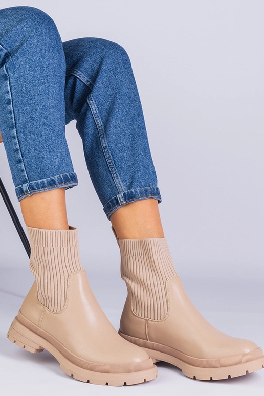 Brune ankelstøvler med overdel i stof...