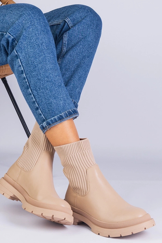 Brune ankelstøvler med overdel i stof...