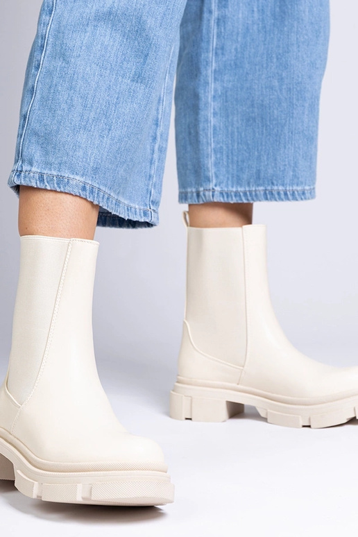 Beige enkellaarzen met elastische...