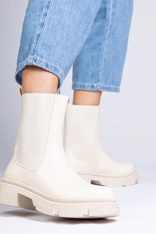 Beige enkellaarzen met elastische...