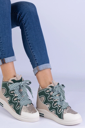 Grønne sneakers med tykke snørebånd og glitter Gralina