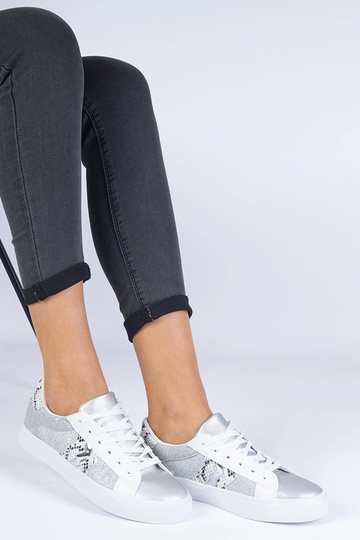 Sølv sneakers til kvinder med et dyremotiv dekoreret med glitter Walorin